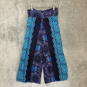 Blue Gecko Bohemian Harem Lounge XL Pants Rayon Blue Purple Festival Palazzo